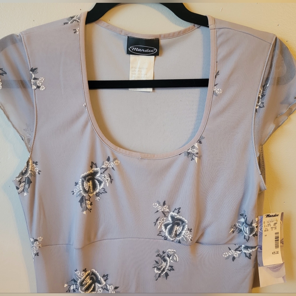 NWT Vintage Gray Floral  Cap Sleeve Sun Dress - Picture 3 of 7